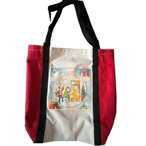 930-Red and white tote bag with Christmas design #holidaycheer